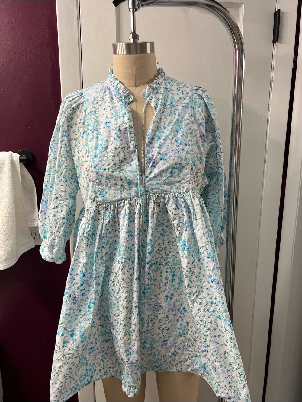 Zara White and Light Blue Floral Maxi Dress
